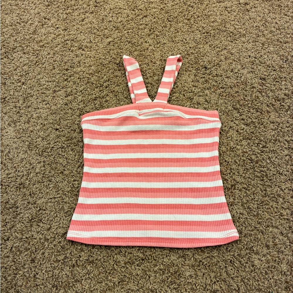 Altar’d State Striped Pink & White Ribbed Tank Top